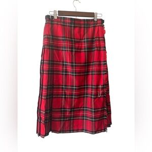 O’Neil of Dublin vintage Irish Red Tartan wool side fringe Plaid Skirt